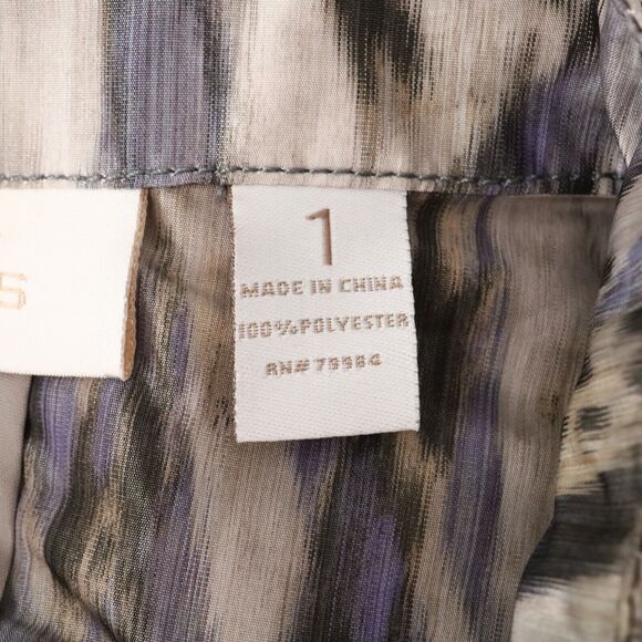 Chicos Jacket 1 Womens Medium 8 Blue Beige Nylon Blazer Ruffle Neck Career - Picture 13 of 15